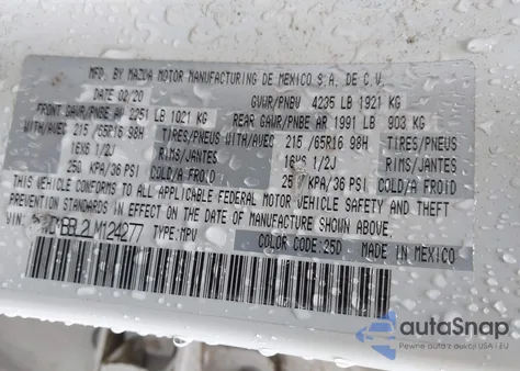 2020 Mazda Cx-30 z USA, uszkodzony, nr VIN 3MVDMBBL2LM124277